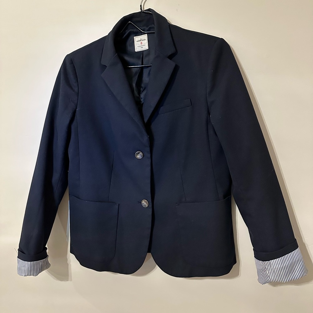Navy Blazer with Striped Cuffs